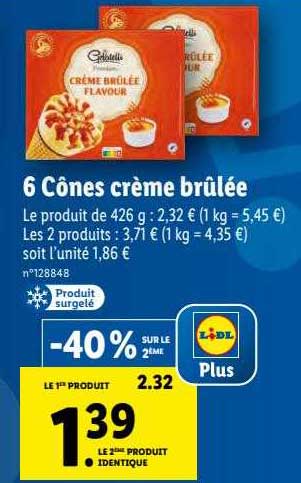6 cônes crème brûlée gelatelli