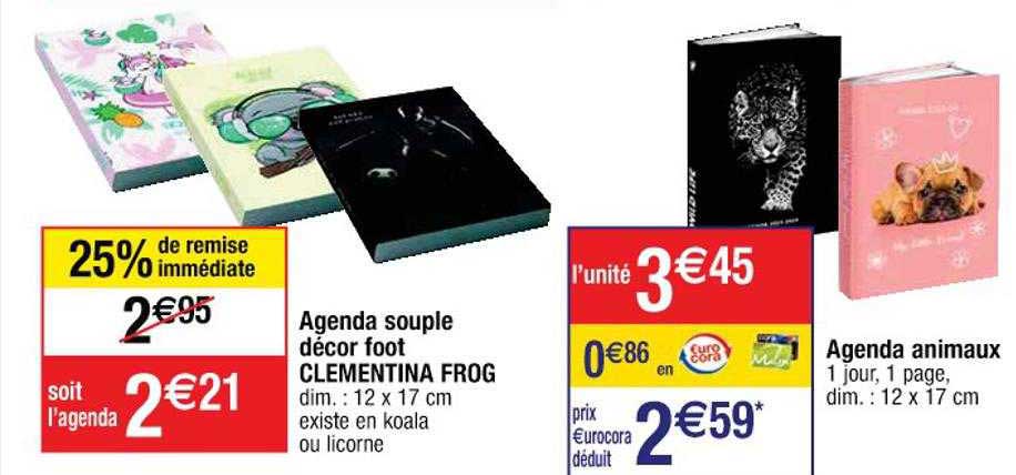 agenda souple décor foot clementina frog, agenda animaux