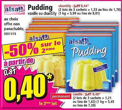 alsa pudding vanille ou chantilly