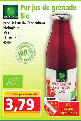 bio sonne pur jus de grenade bio
