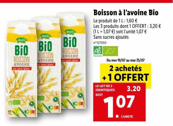 boisson à l'avoine bio