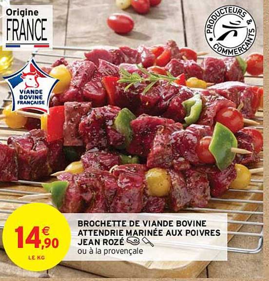 brochette de viande bovine attendrie marinée aux poivres jean rozé