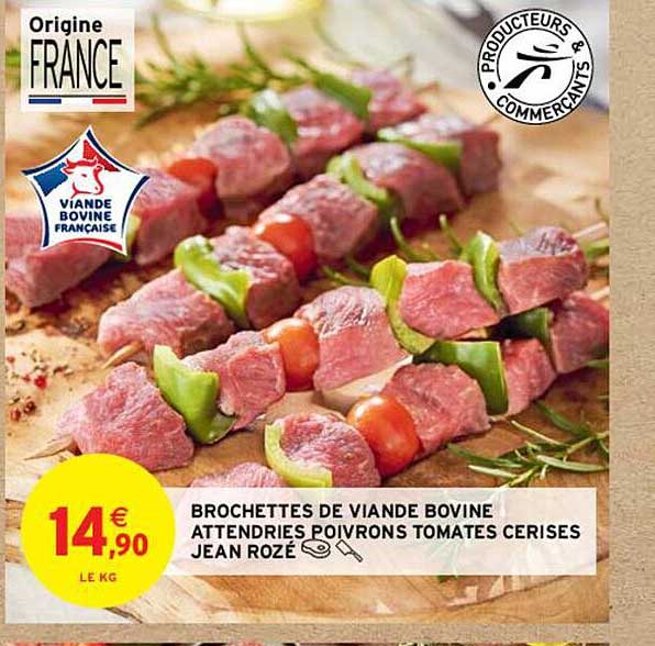 brochettes de viande bovine attendries poivrons tomates cerises jean rozé