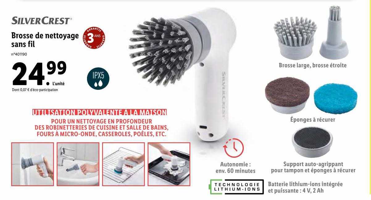 brosse de nettoyage sans fil silver crest