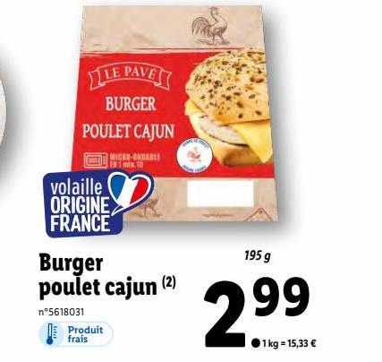 Burger Poulet Cajun Le Pavé