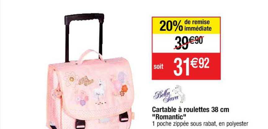 cartable à roulettes 38 cm "romantic" belle tara