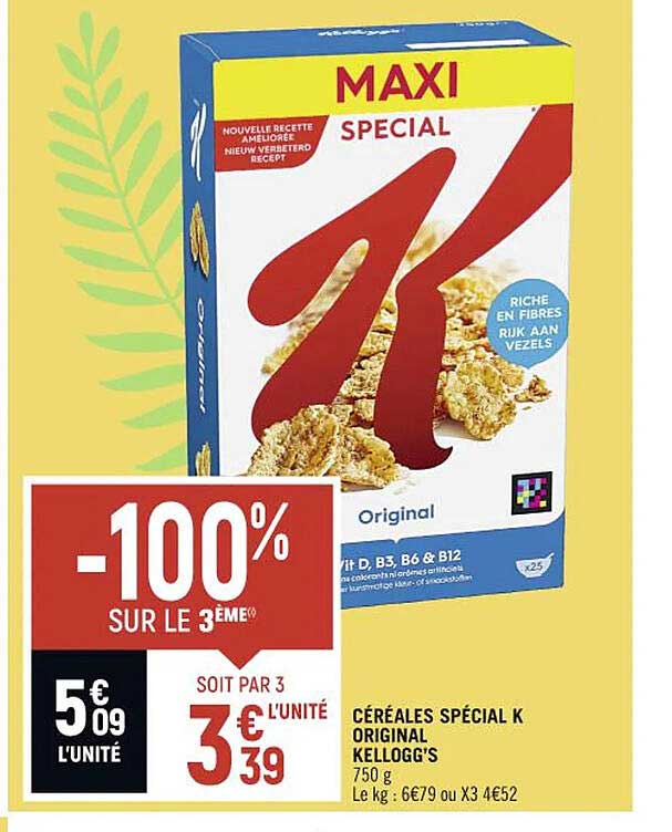 céréales spécial k original kellogg's  -100% sur le 3ème
