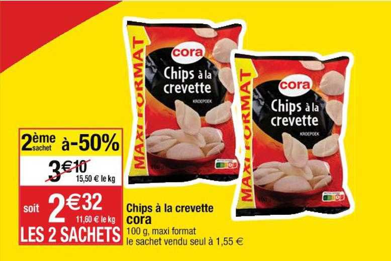 Chips à La Crevette Cora 2ème Sachet à -50%