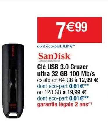 clé usb 3.0 cruzer ultra 32 gb 100 mb/s sandisk