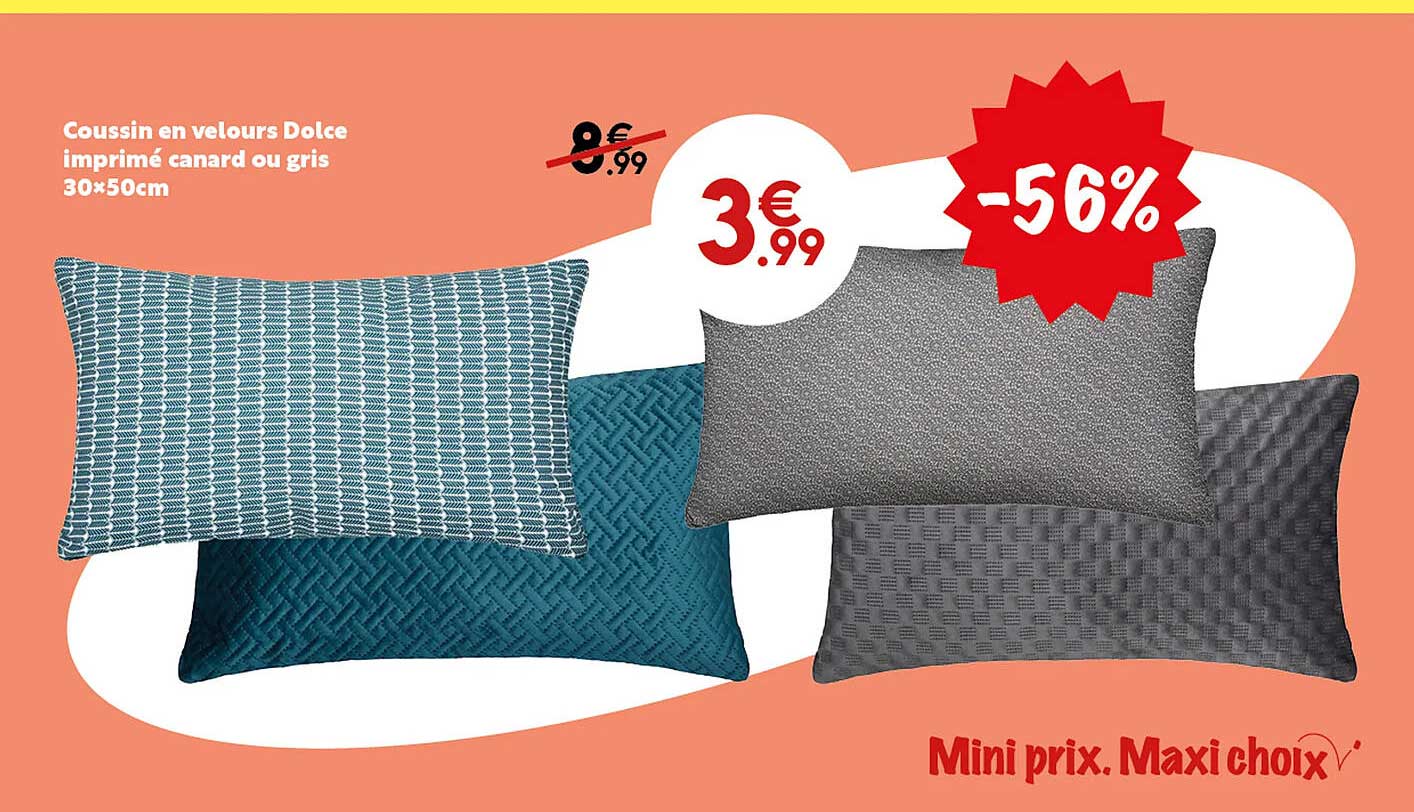 Coussin En Velours Dolce Imprimé Canard Ou Gris 30 X 50 Cm