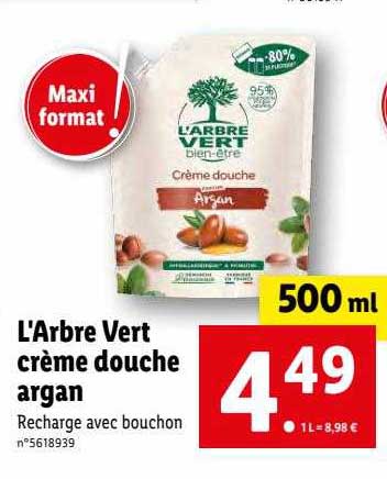 crème douche argan l'arbre vert