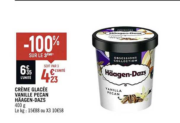 crème glacée vanille pecan häagen-dazs -100% sur le 3ème