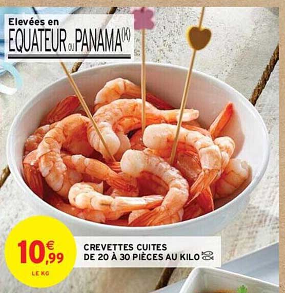 crevettes cuites de 20 à 30 pièces au kilo