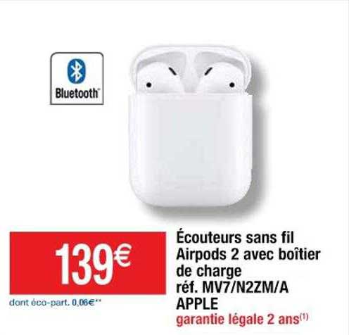 écouteurs sans fil airpods 2 avec boîtier de charge