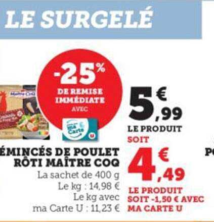 émincés de poulet rôti maître coq