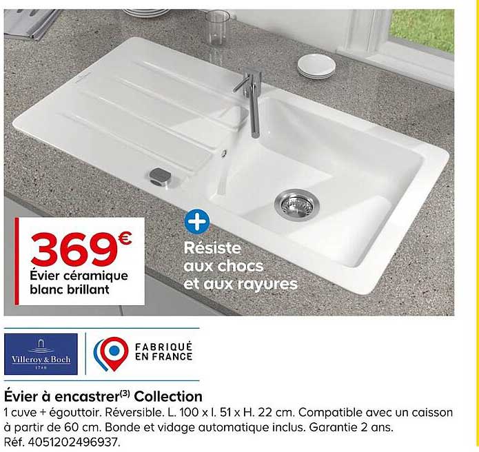 évier céramique blanc brillant collection