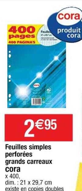 feuilles simples perforées grands carreaux cora