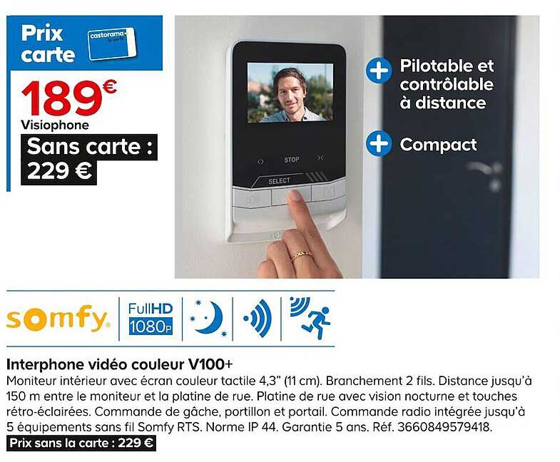 interphone vidéo couleur v100+ somfy