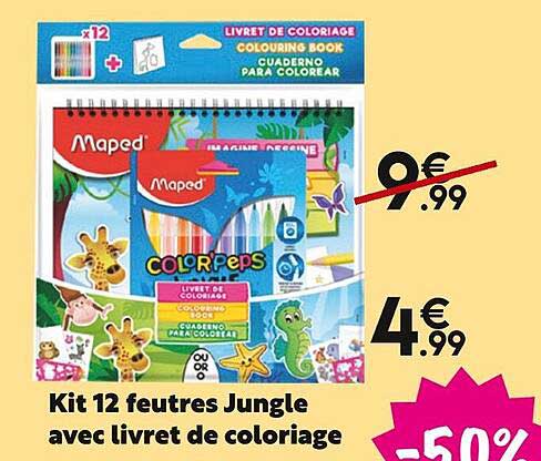 kit 12 feutres jungle avec livret de coloriage