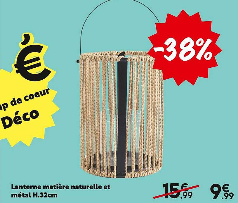 lanterne matière naturelle et métal h.32 cm