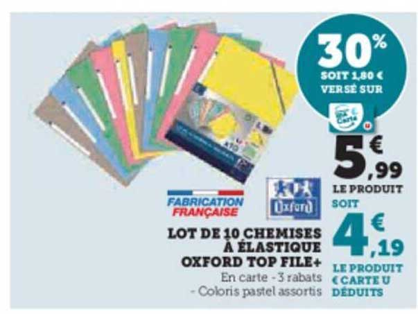 lot de 10 chemises à élastique oxford top file+