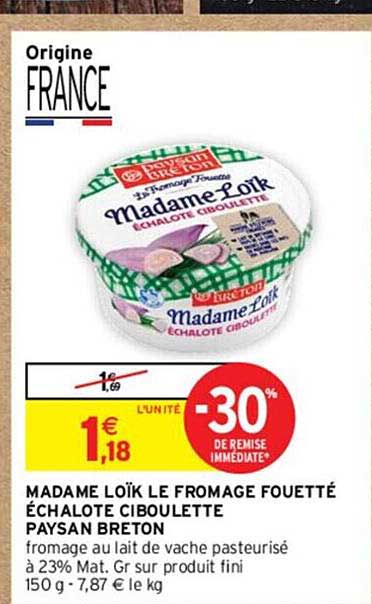 madame loïk le fromage fouetté échalote ciboulette paysan breaton -30% de remise immédiate