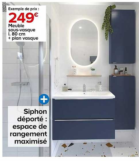 meuble sous-vasque l.80 cm + plan vasque
