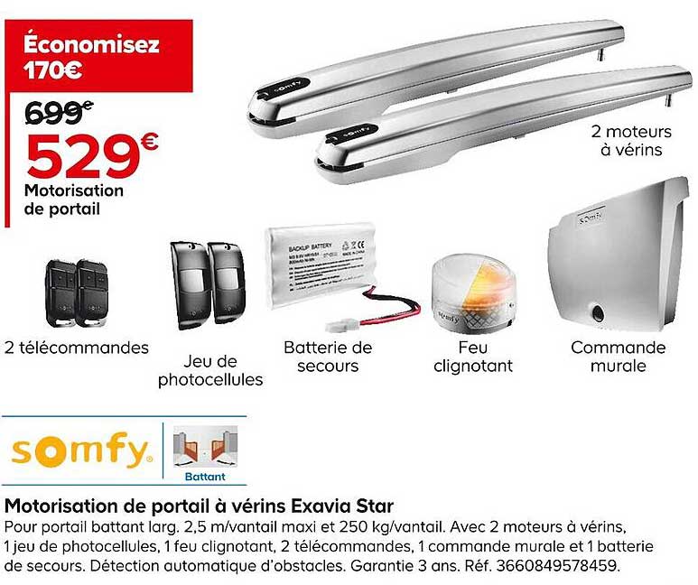 Motorisation De Portail à Vérins Exavia Star Somfy