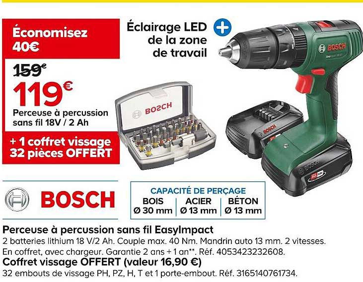 Perceuse à Percussion Sans Fil Easyimpact Bosch, Coffre Vissage Offert Bosch