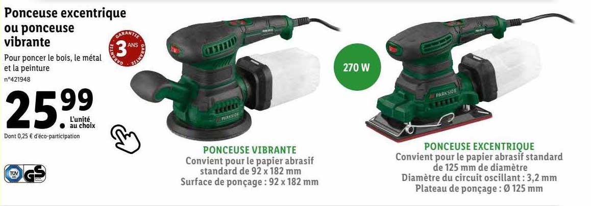 ponceuse excentrique ou ponceuse vibrante parkside
