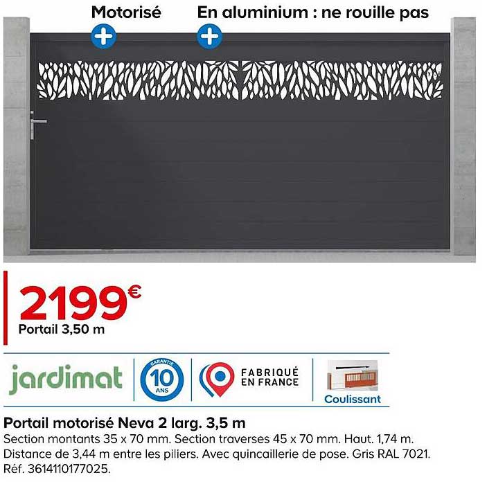 portail motorisé neva 2 larg. 3,5m jardimat