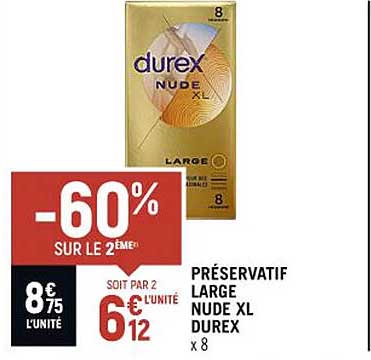préservatif large nude xl durex -60% sur le 2ème