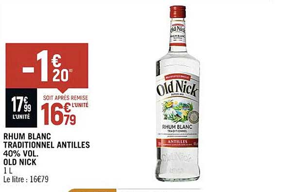 rhum blanc traditionnel antilles 40% vol. old nick