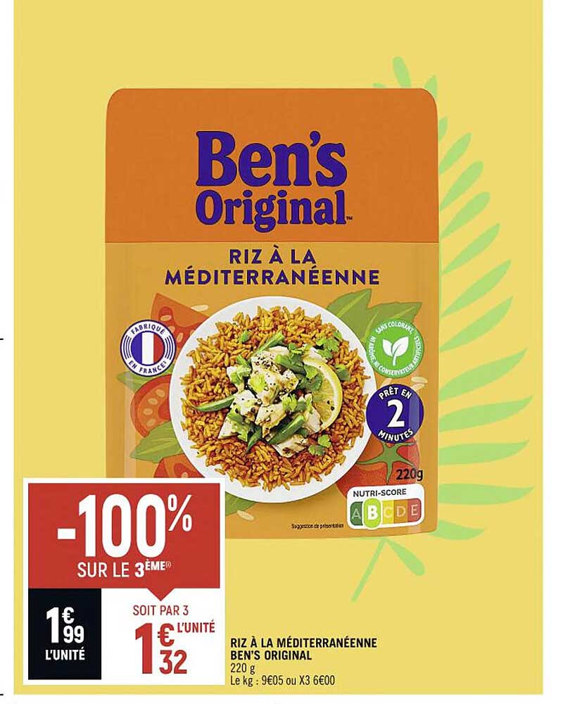 riz à la méditerranéenne ben's original -100% sur le 3ème