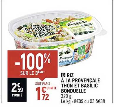 Riz  à La Provençale Thon Et Basilic Bonduelle -100% Sur Le 3ème