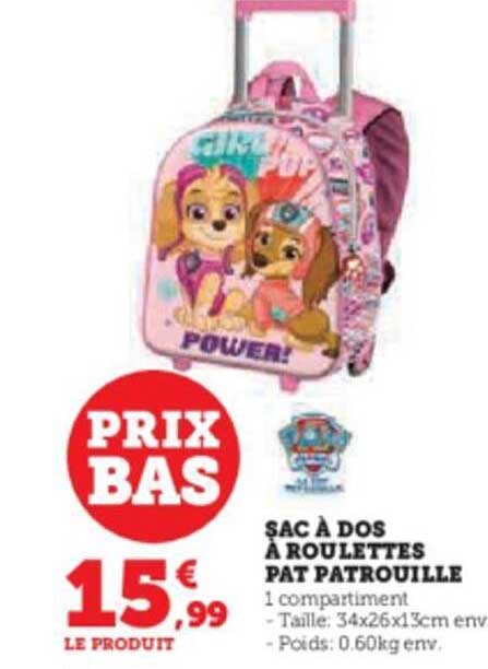 sac à dos à roulettes pat patrouille