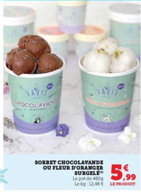 sorbet chocolavande ou fleur d'oranger surgelé