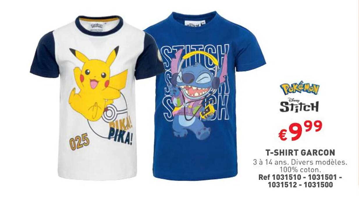t-shirt garçon 3 à 14 ans pokémon disney stitch