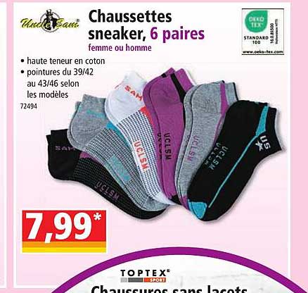 Uncle Sam Chaussettes Sneaker, 6 Paires