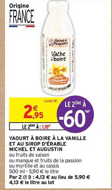 yaourt à boire à la vanille et au sirop d'érable michel et augustin