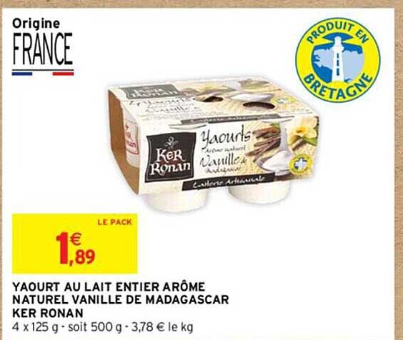yaourt au lait entier arôme naturel vanille de madagascar ker ronan