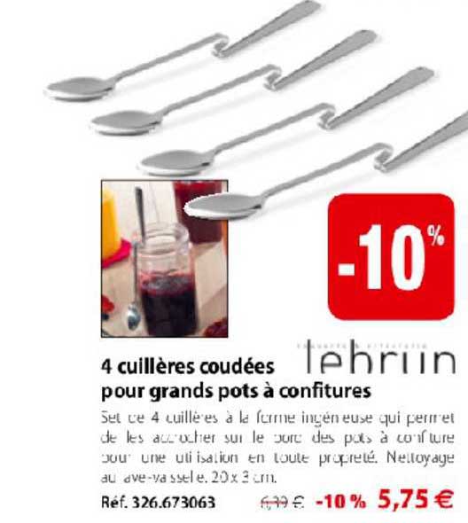 4 cuillères coudées pour grands pots à confiture lebrun