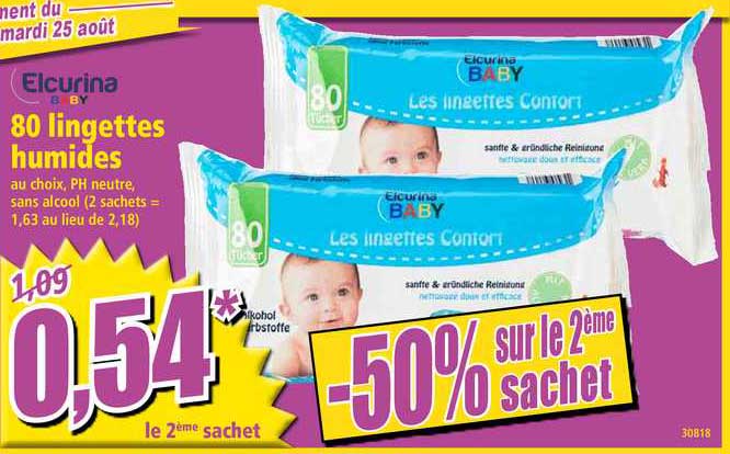 80 Lingettes Humides Elcurina