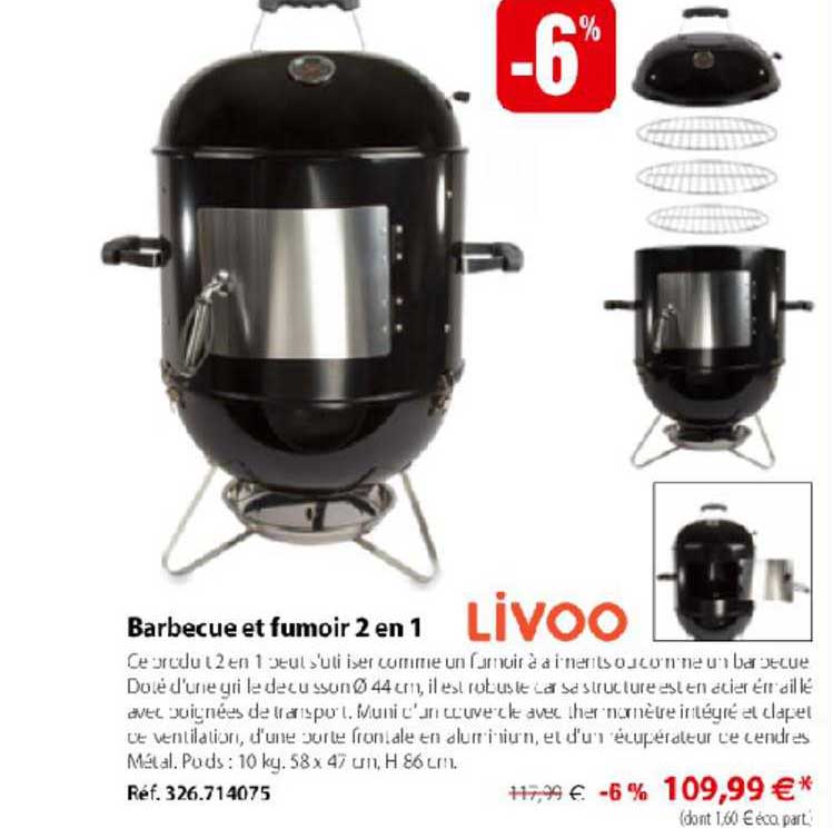 barbecue et fumoir 2en1 livoo