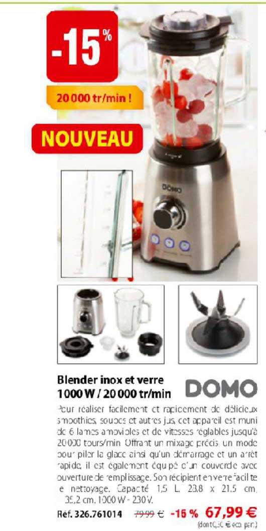 blender inox et verre 1000w 20000tr min domo