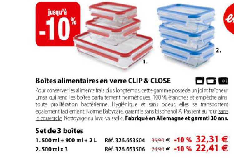 boîtes alimentaires en verre clip & close