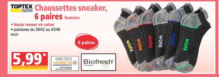 chaussettes sneaker homme 6 paires biofresh