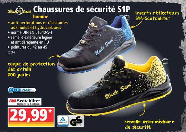 chaussures de sécurité s1p uncle sam 3m