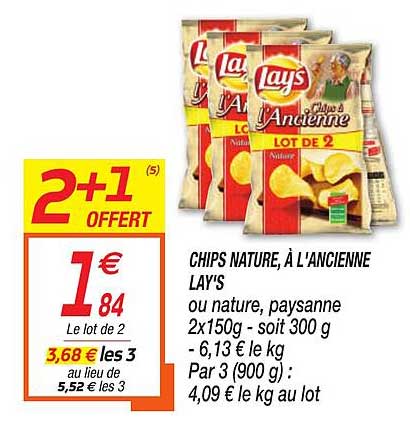 chips nature à l ancienne lay s  2+1 offert