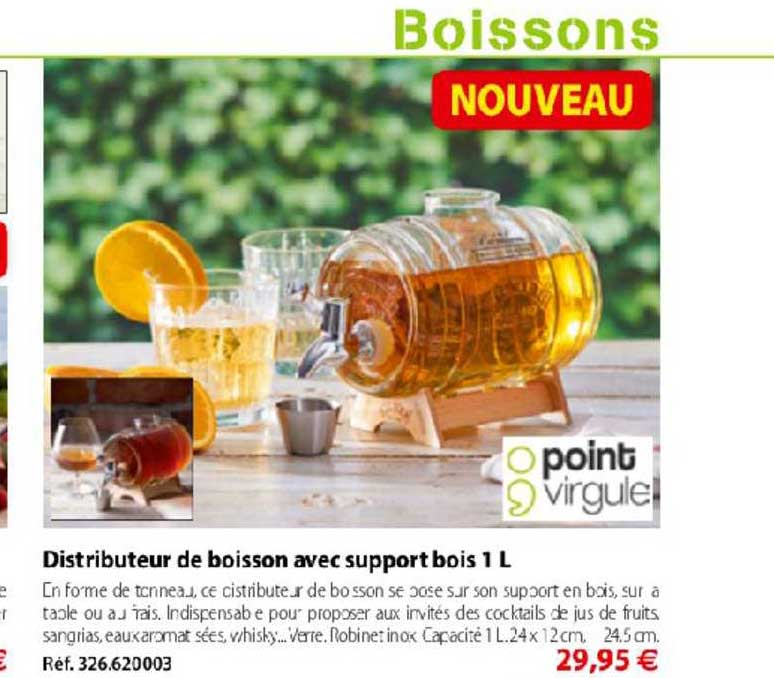distributeur de boisson avec support bois 1 l point virgule